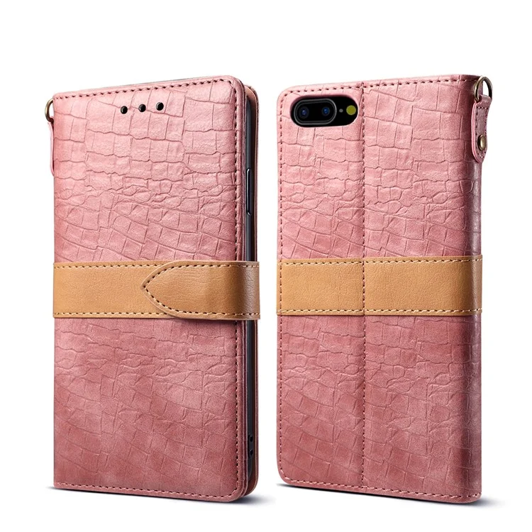 Textura de Cocodrilo Empalmante de Billetera de Cuero PU Stand Para Iphone 8 Más/7 Más 5.5 Pulgadas - Rosado