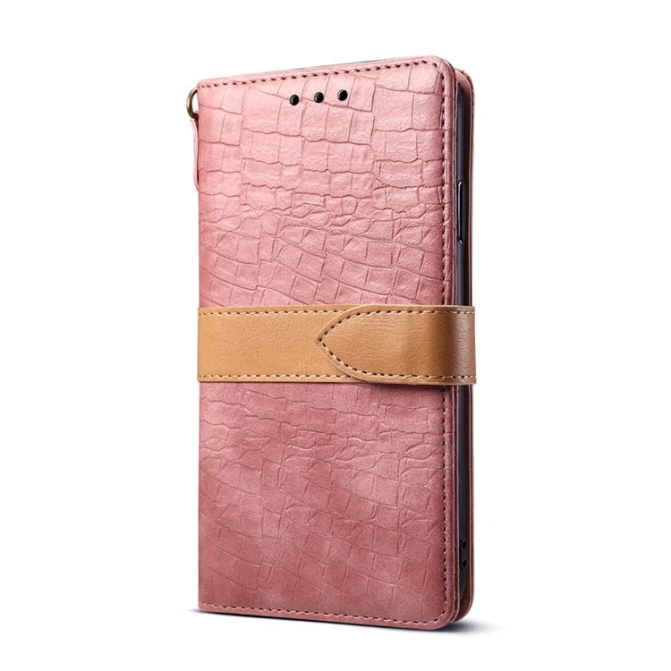 Textura de Cocodrilo Empalmante de Billetera de Cuero PU Stand Para Iphone 8 Más/7 Más 5.5 Pulgadas - Rosado
