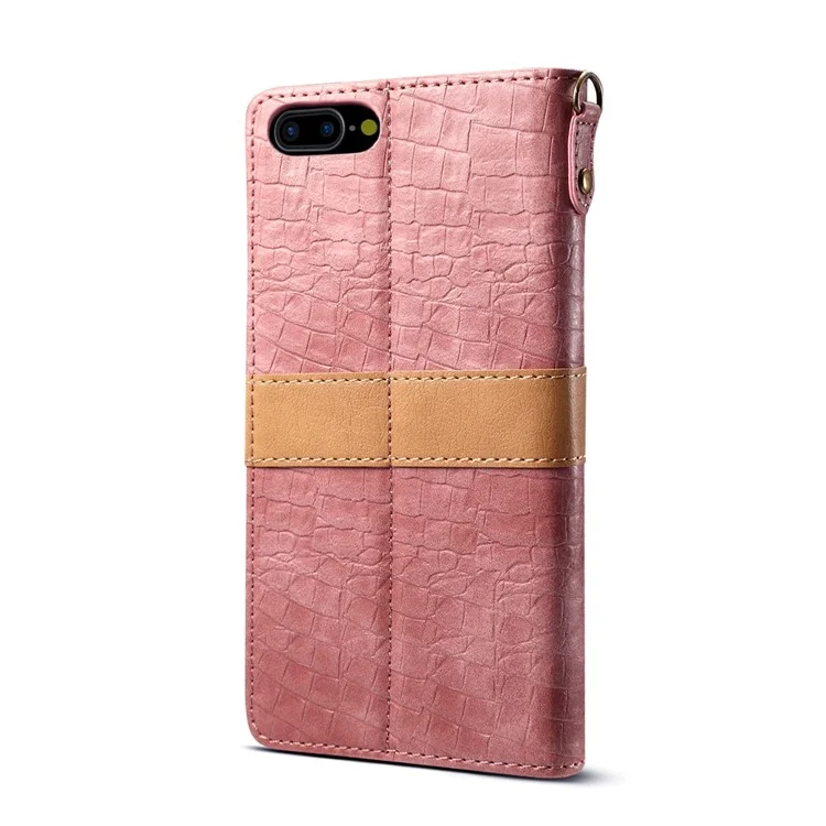 Textura de Cocodrilo Empalmante de Billetera de Cuero PU Stand Para Iphone 8 Más/7 Más 5.5 Pulgadas - Rosado
