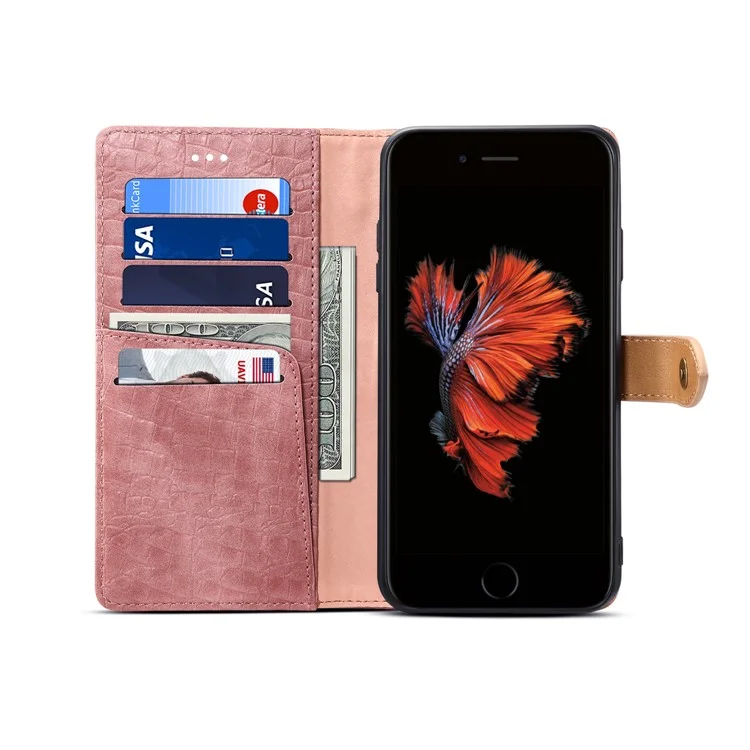 Textura de Cocodrilo Empalmante de Billetera de Cuero PU Stand Para Iphone 8 Más/7 Más 5.5 Pulgadas - Rosado