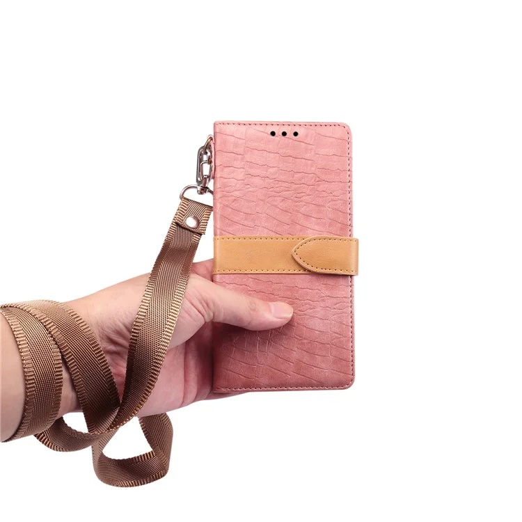 Textura de Cocodrilo Empalmante de Billetera de Cuero PU Stand Para Iphone 8 Más/7 Más 5.5 Pulgadas - Rosado