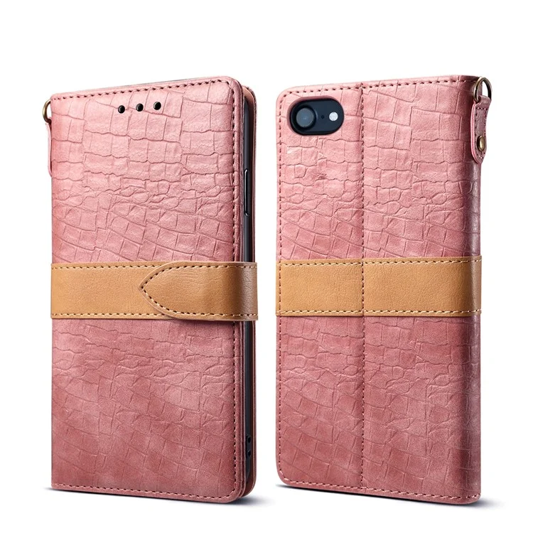 Crocodile Texture Splicing PU Leather Wallet Stand Cover for iPhone 7/8/SE (2020)/SE (2022) 4.7 inch - Pink