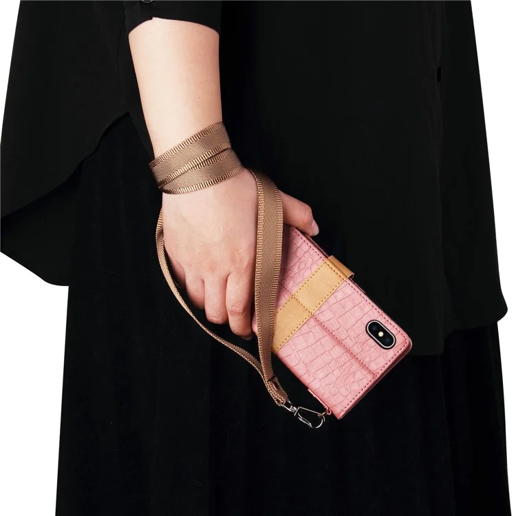 Crocodile Texture Splicing PU Leather Wallet Stand Cover for iPhone 7/8/SE (2020)/SE (2022) 4.7 inch - Pink