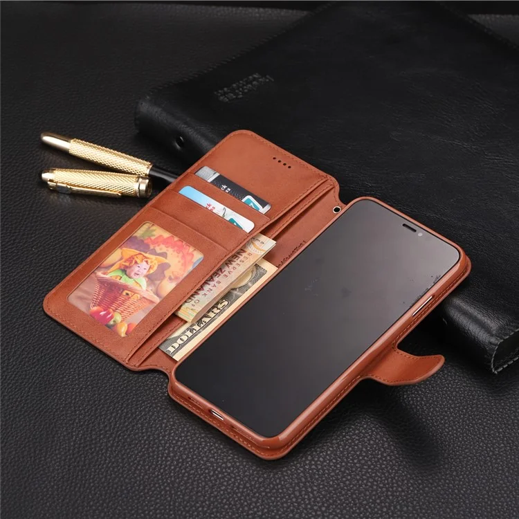 Azns Wallet Leather Stand Casting Para Iphone XS 5,8 Polegadas - Castanho