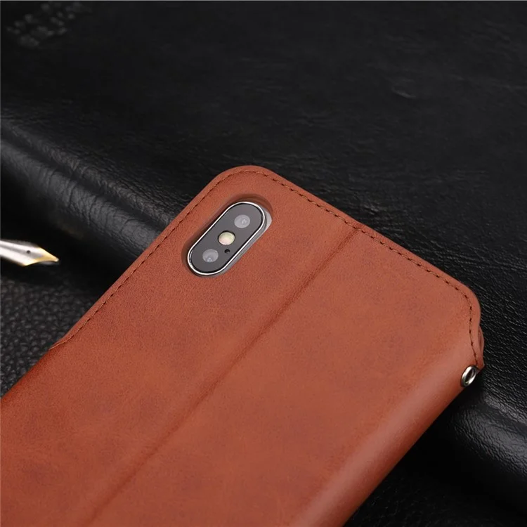 Azns Wallet Leather Stand Casting Para Iphone XS 5,8 Polegadas - Castanho