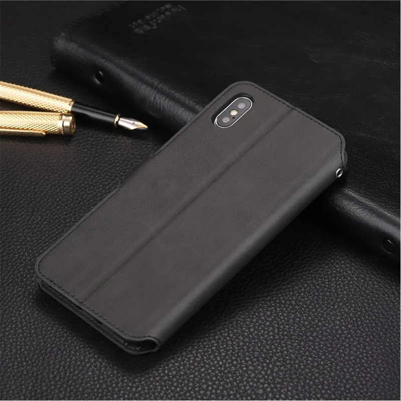 AZNS Wallet Leer Lederen Stand Beschermhoes voor iPhone XS 5,8 inch - Zwart