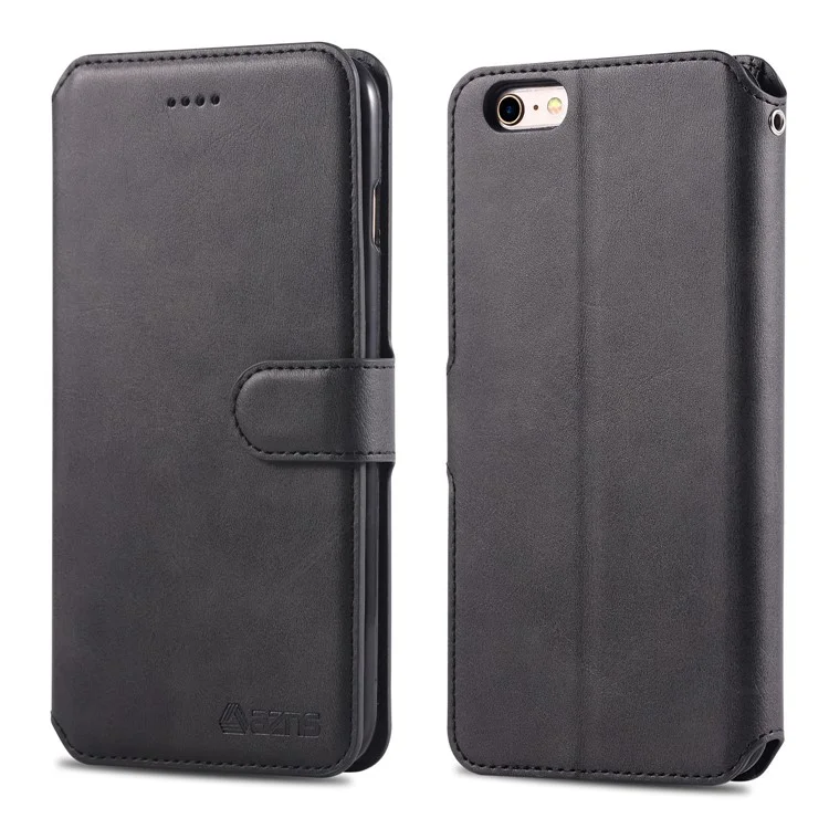 case de cuero azns [soporte de billetera] para iphone 6s / 6 4.7 pulgadas - negro