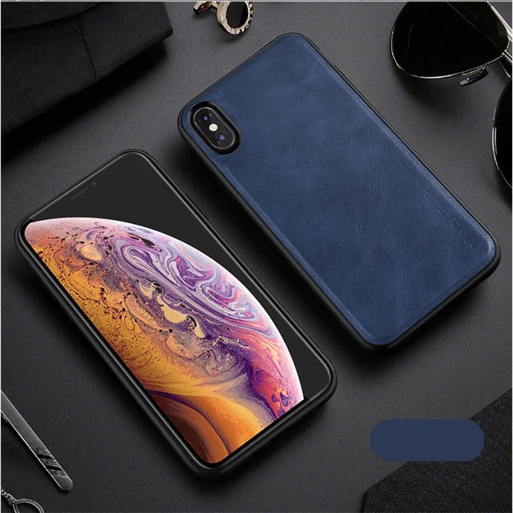 Custodia a Guscio TPU Rivestito in Pelle Vintage in Pelle Vintage X Per Iphone XS / X 5,8 Pollici - Blu