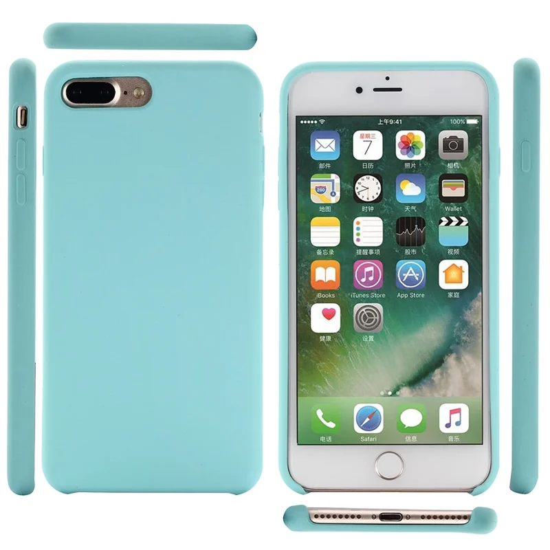 Edge Wrapped Liquid Silicone Protective Case for iPhone 8 Plus / 7 Plus - Cyan