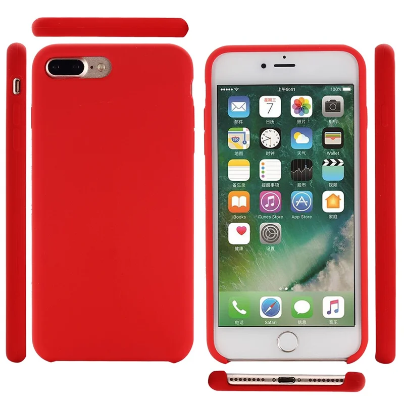 Edge Wrapped Liquid Silicone Protective Shell for iPhone 8 Plus / 7 Plus - Red
