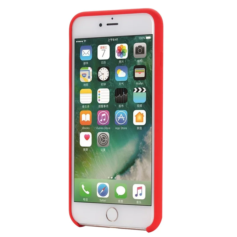 Edge Wrapped Liquid Silicone Protective Shell for iPhone 8 Plus / 7 Plus - Red