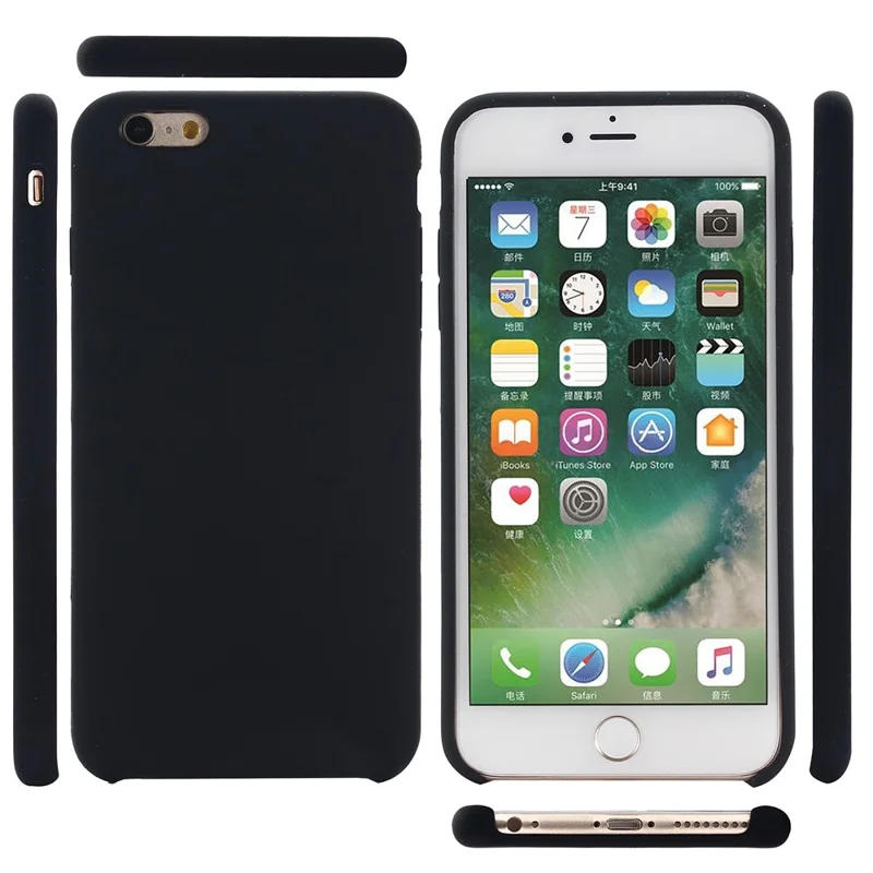 For iPhone 6s/6 Good Protection Soft Mobile Phone Covering Edge Wrapped Liquid Silicone Case - Black