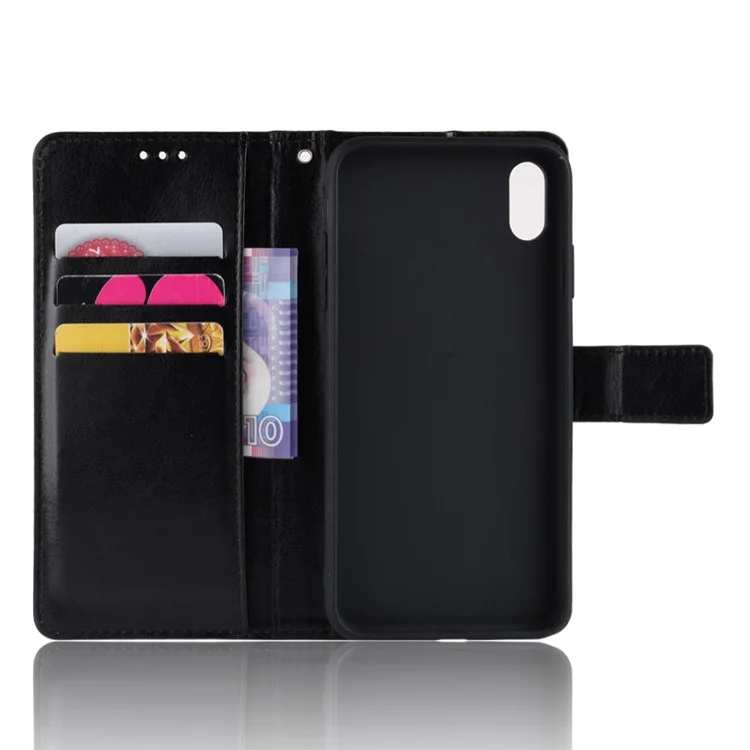 Crazy Horse Wallet Stand Leather Cover Shell for iPhone XS/X - Black