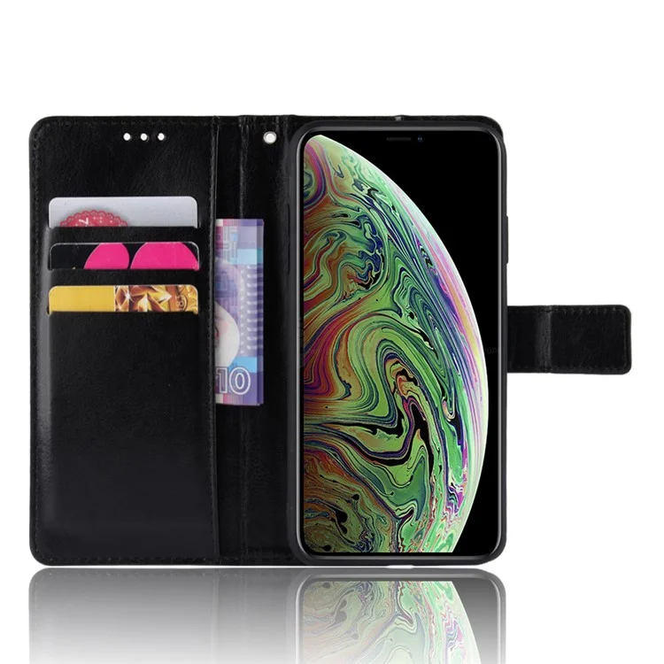 Crazy Horse Wallet Stand Leather Cover Shell for iPhone XS/X - Black