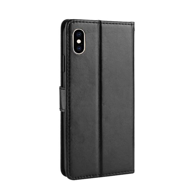Crazy Horse Wallet Stand Leather Cover Shell for iPhone XS/X - Black