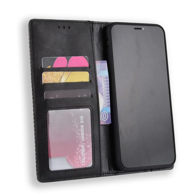 Vintage Style Leather Wallet Cover for iPhone XS Max 6.5 inch - Black