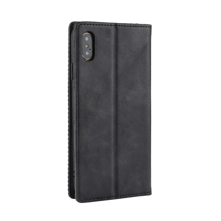 Vintage Style Leather Wallet Cover for iPhone XS Max 6.5 inch - Black