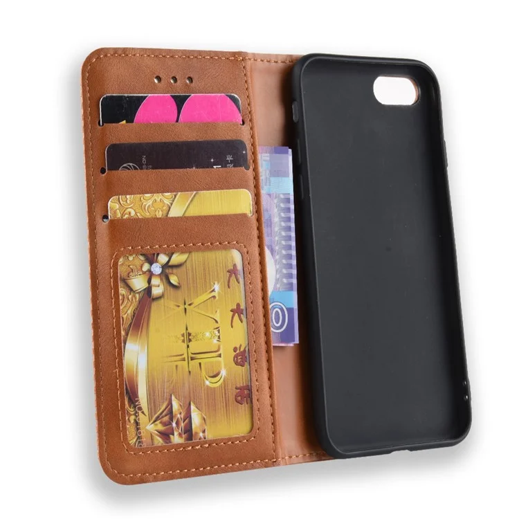 Para iPhone 7/8/SE (2020)/SE (2022) Vintage Style PU Leather Wallet Shell Cover Case con Soporte Plegable - Marrón