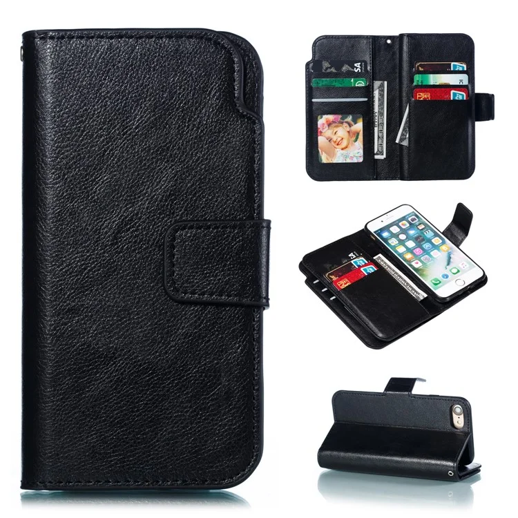 9 Kartensteckplätze Crazy Horse Leder Brieftasche Mobile Cover Für Iphone 7/8/SE (2020)/SE (2022) 4,7 Zoll - Schwarz