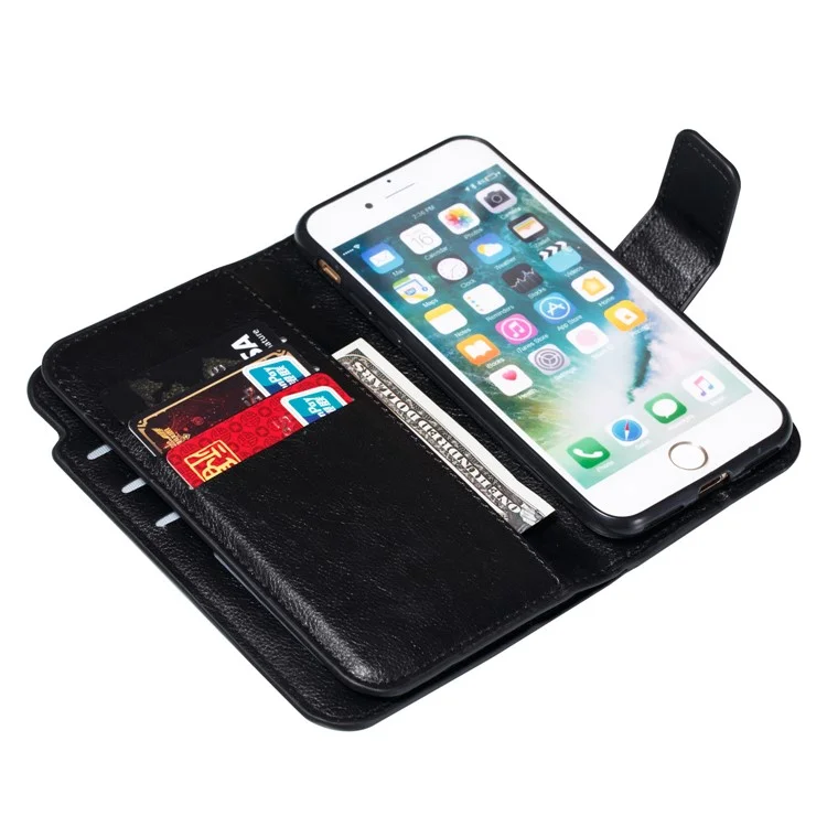 9 Kartensteckplätze Crazy Horse Leder Brieftasche Mobile Cover Für Iphone 7/8/SE (2020)/SE (2022) 4,7 Zoll - Schwarz