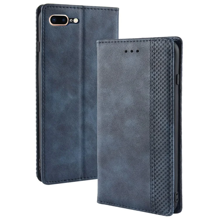 Vestra de Billetera de Cuero de Cuero de Estilo Retro Para Iphone 8 Plus / 7 Más 5.5 Pulgadas - Azul