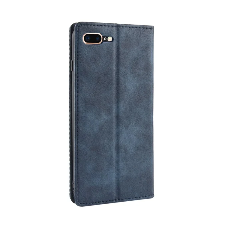 Retro Style Leather Auto-absorbed Wallet Casing for iPhone 8 Plus / 7 Plus 5.5 inch - Blue