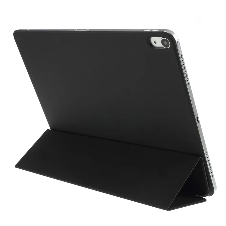 For Pad Pro 12.9-inch (2018) Tri-fold Stand Smart Folio Leather Magnetic Connection Cover - Black