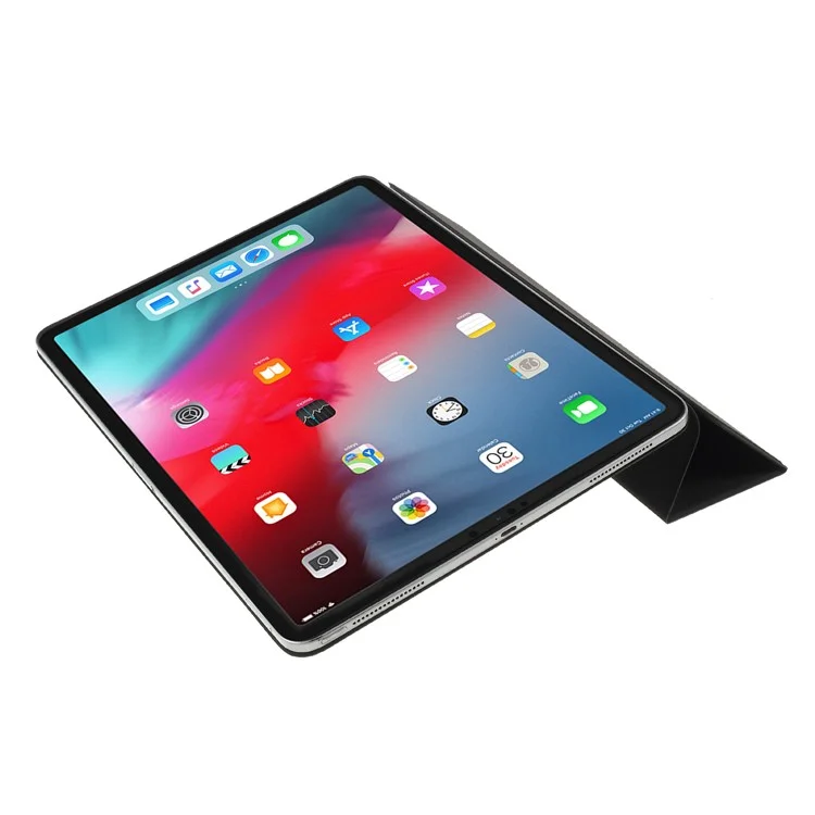 For Pad Pro 12.9-inch (2018) Tri-fold Stand Smart Folio Leather Magnetic Connection Cover - Black