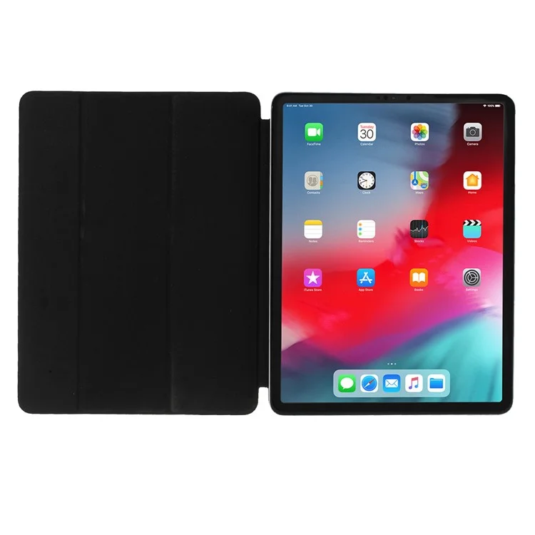 For Pad Pro 12.9-inch (2018) Tri-fold Stand Smart Folio Leather Magnetic Connection Cover - Black
