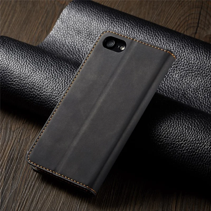 FORWENW Fantasy Series Silky Touch Leather Wallet Cover for iPhone 7/8/SE (2020)/SE (2022) - Black