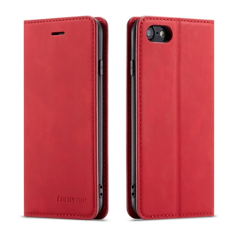 FORWENW Fantasy Series Silky Touch Leather Wallet Phone Case for iPhone 7/8/SE (2020)/SE (2022) - Red