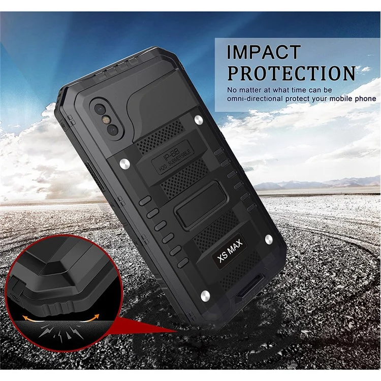 Powerful IP68 Waterproof Shockproof Snow-proof Dirt-proof Metal Case for iPhone XS / X 5.8 inch - Black