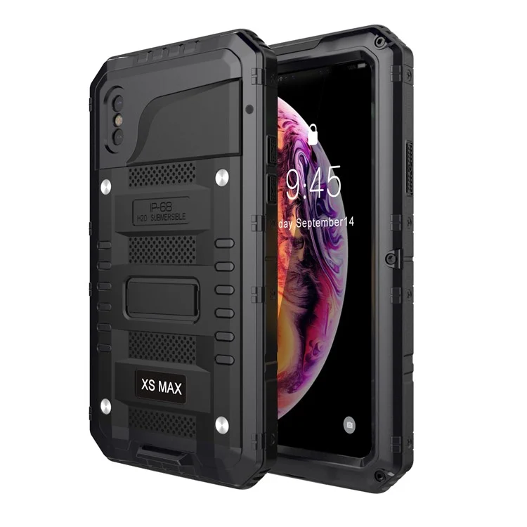 Potente custodia in metallo IP68 impermeabile, antiurto, anti-neve e anti-sporco per iPhone XS / X 5,8 pollici - Nero