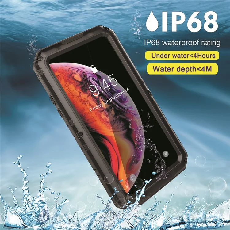 Potente custodia in metallo IP68 impermeabile, antiurto, anti-neve e anti-sporco per iPhone XS / X 5,8 pollici - Nero