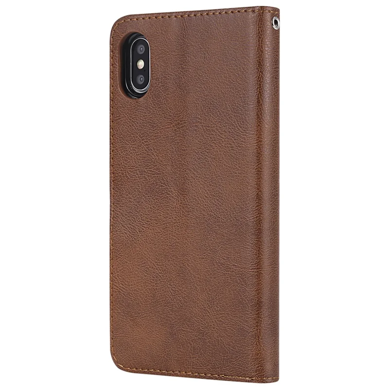 For iPhone XS Max Case 2 in 1 Detachable Magnetic Leather Wallet Mobile Cover with Strap - Brown