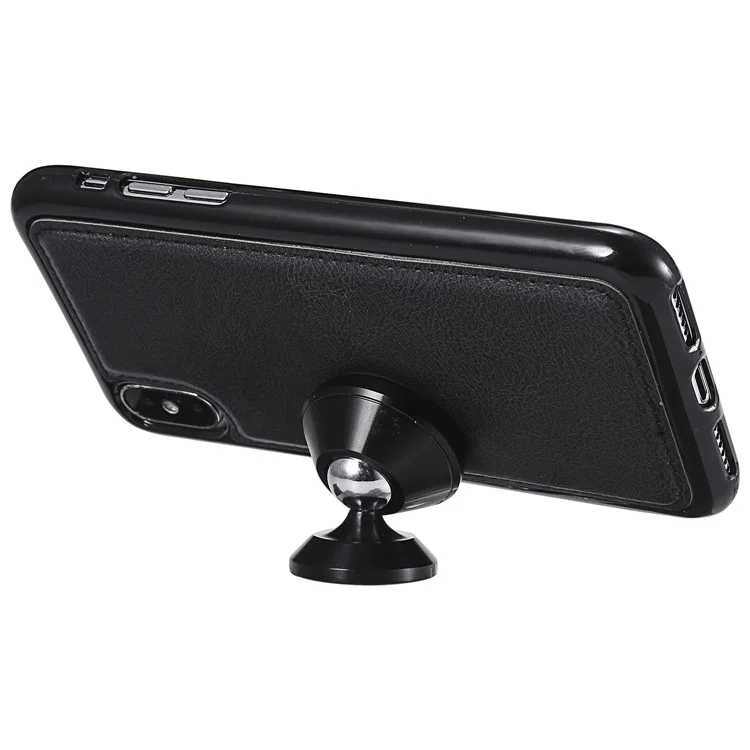 For iPhone XS / X Case 2 in 1 Detachable Magnetic Leather Wallet Mobile Cover with Strap - Black