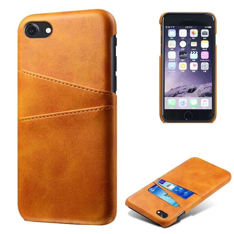 Capa com Slots para 2 Cartões para iPhone 8/7/SE (2022)/SE (2020) 4.7 polegadas, Capa Rígida de PC Revestida em Couro PU - Laranja