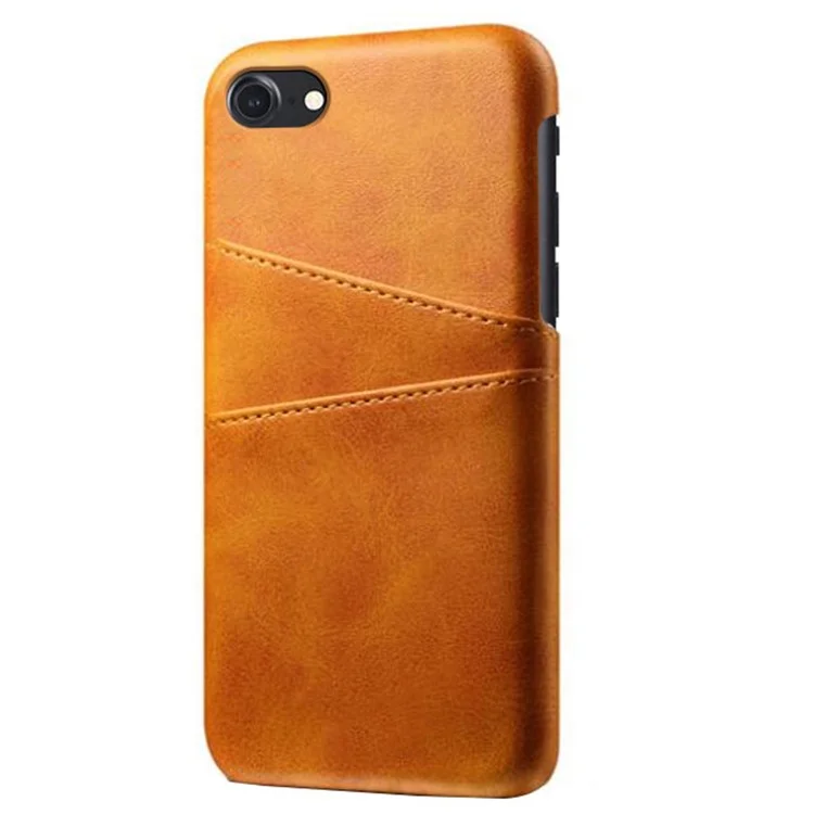 KSQ Double Card Slots Case for iPhone 8/7/SE (2022)/SE (2020) 4.7 inch, PU Leather Coated PC Hard Shell Back Cover - Orange