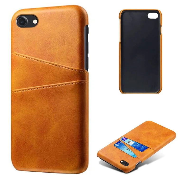 KSQ Double Card Slots Case for iPhone 8/7/SE (2022)/SE (2020) 4.7 inch, PU Leather Coated PC Hard Shell Back Cover - Orange