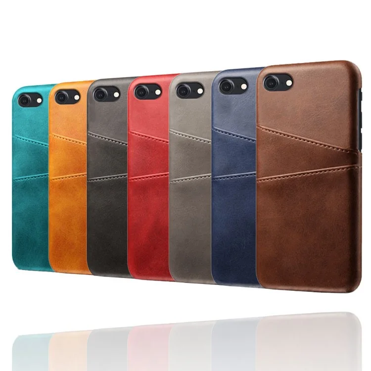 Capa com Slots para 2 Cartões para iPhone 8/7/SE (2022)/SE (2020) 4.7 polegadas, Capa Rígida de PC Revestida em Couro PU - Laranja