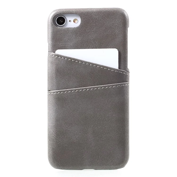 Slots para Cartões Duplos Capa Rígida de PC Revestida de Couro PU para iPhone 7/8/SE (2020)/SE (2022) 4.7 polegadas - Cinza