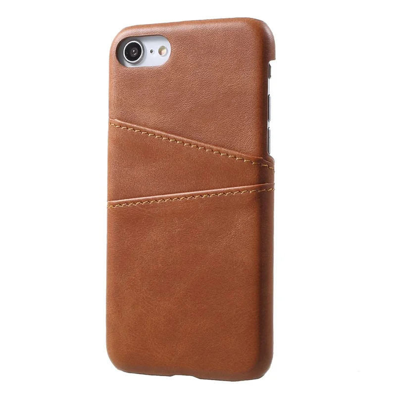 Double Card Slots PU Leather Coated PC Hard Accessory Cover for iPhone 7/8/SE (2020)/SE (2022) 4.7 inch - Coffee