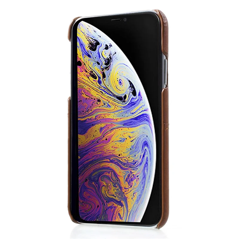 Double Card Slots PU Leather Coated PC Case Phone Accessory for iPhone XS / X 5.8 inch - Coffee