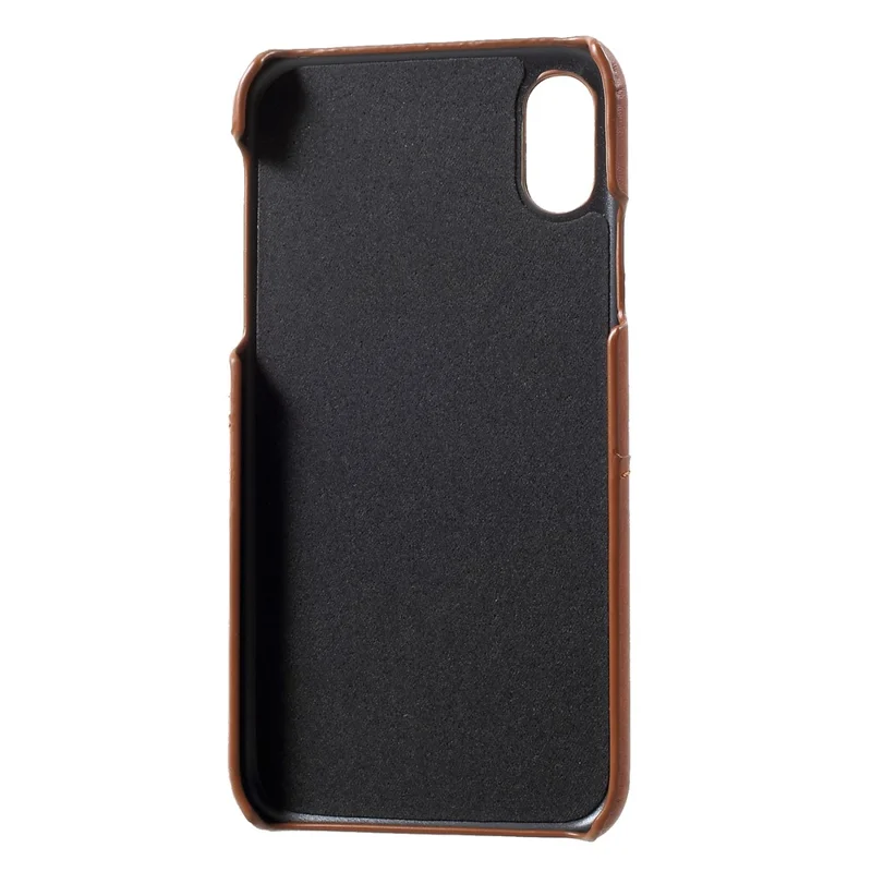 Double Card Slots PU Leather Coated PC Case Phone Accessory for iPhone XS / X 5.8 inch - Coffee