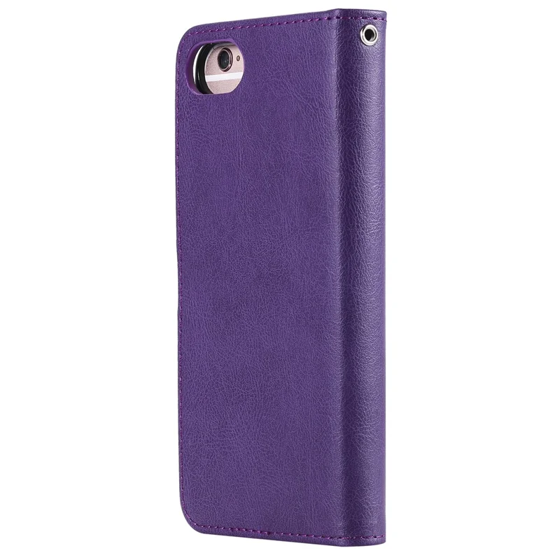 For iPhone 6s / 6 / 7 / 8 / SE (2020) / SE (2022) Case 2 in 1 Detachable Magnetic Leather Wallet Mobile Cover with Strap - Purple