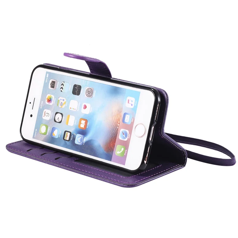 For iPhone 6s / 6 / 7 / 8 / SE (2020) / SE (2022) Case 2 in 1 Detachable Magnetic Leather Wallet Mobile Cover with Strap - Purple