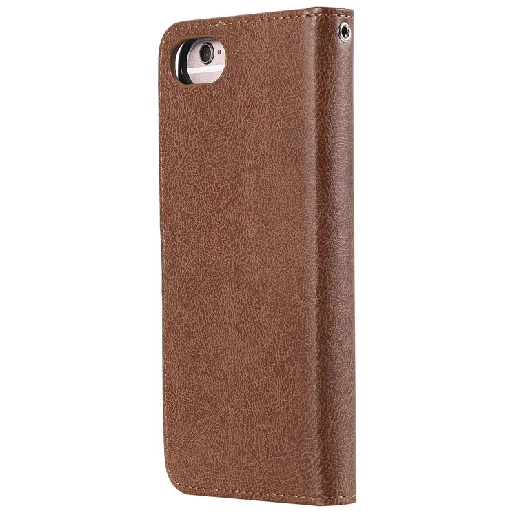 For iPhone 6s / 6 / 7 / 8 / SE (2020) / SE (2022) Case 2 in 1 Detachable Magnetic Leather Wallet Mobile Cover with Strap - Brown
