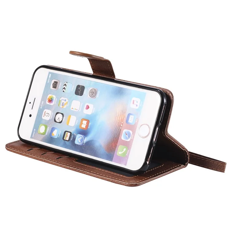 For iPhone 6s / 6 / 7 / 8 / SE (2020) / SE (2022) Case 2 in 1 Detachable Magnetic Leather Wallet Mobile Cover with Strap - Brown