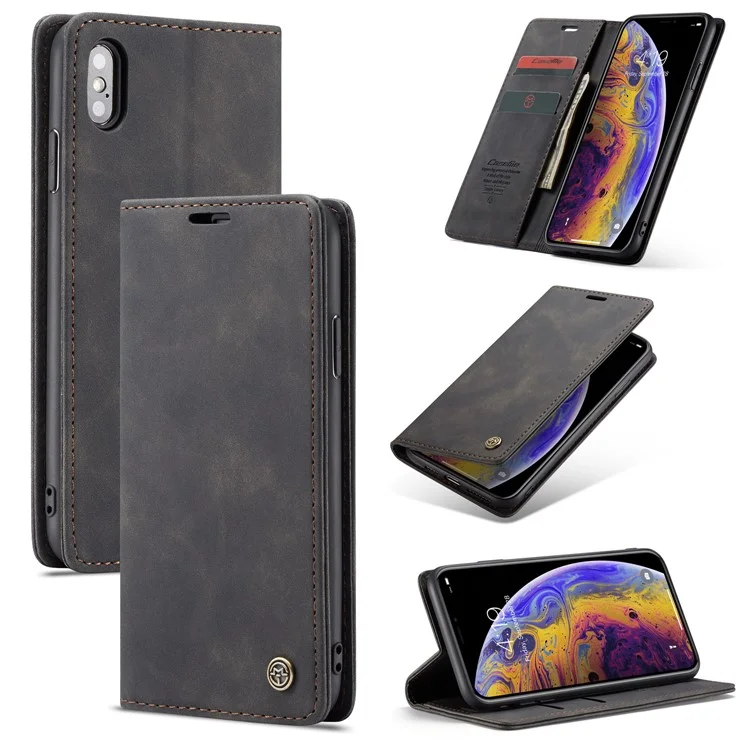 Serie Caseme 013 Para Iphone XS/X 5.8 Pulgadas Retro Flip Flip Telephone Case [auto-absorbido] [soporte de Billetera] - Negro