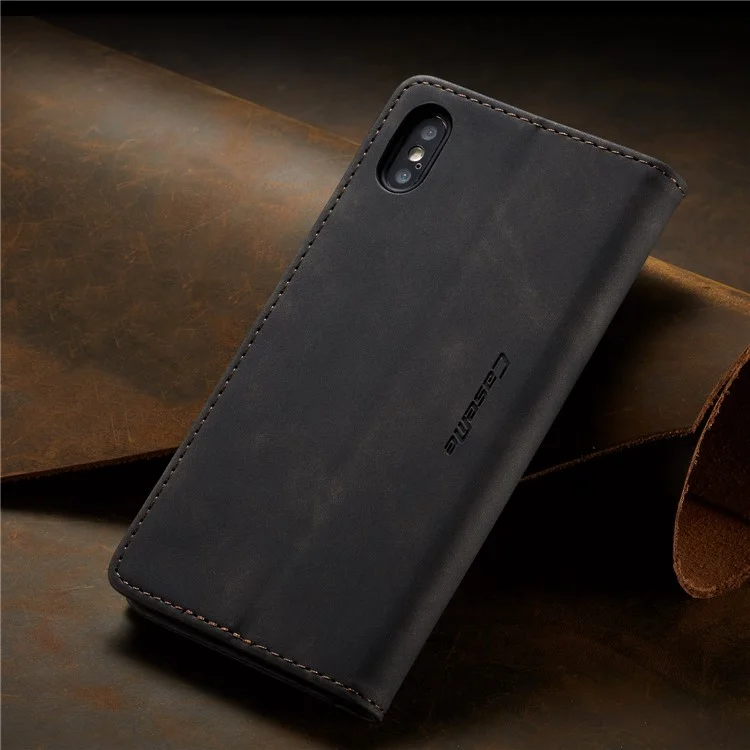 CASEME 013 Series for iPhone XS/X 5.8 inch Retro Flip Leather Phone Case [Auto-absorbed] [Wallet Stand] - Black
